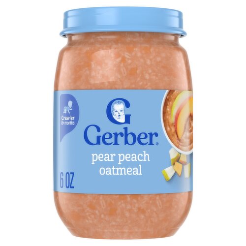 Gerber Pear Peach Oatmeal Baby Food, Crawler 8+ months, 6 oz