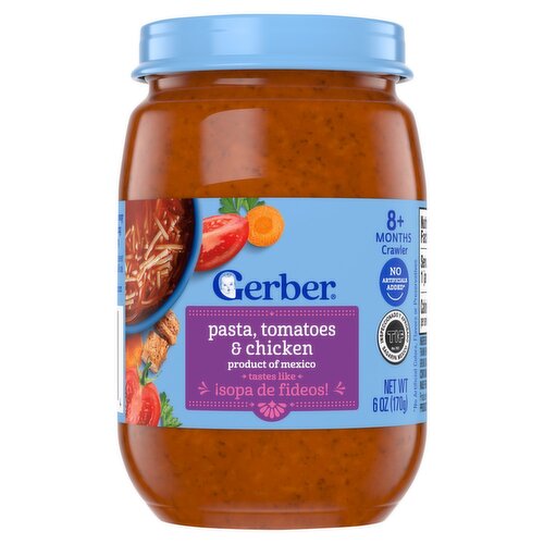 Gerber Pasta, Tomatoes & Chicken Baby Food, 8+ Months Crawler, 6 oz
