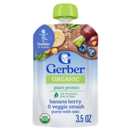 Gerber Organic Banana Berry & Veggie Smash Baby Food, Toddler 12+ months, 3.5 oz