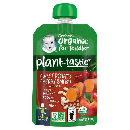 Gerber Plant-tastic Sweet Potato Cherry Smash with Oats Baby Food, Toddler, 12+ Months, 3.5 oz