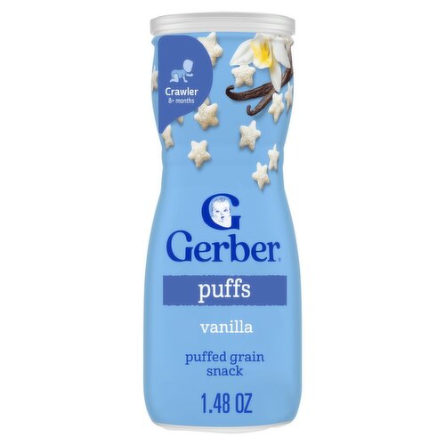 Gerber Puffs Vanilla Puffed Grain Snack Baby Food, Crawler 8+ months, 1.48 oz