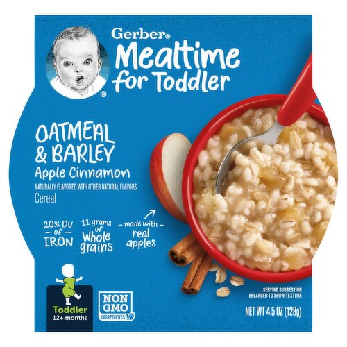 Gerber Oatmeal & Barley Apple Cinnamon Cereal, Toddler, 12+ months, 4.5 oz