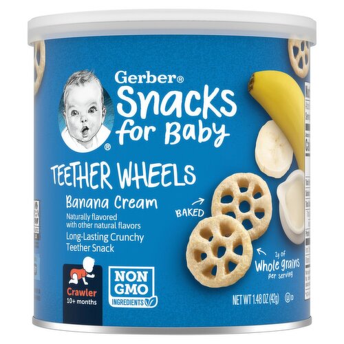 Gerber Banana Cream Teether Wheel Teething Wafers, 1.48 Oz Canister