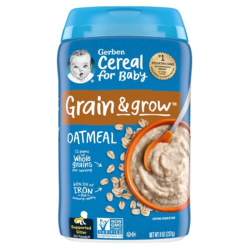 Gerber 1st Foods Cereal for Baby Grain & Grow Oatmeal Baby Food, Supported Sitter, 8 oz