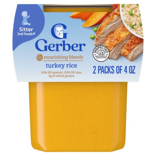 Gerber 2nd Foods Nourishing Blends Turkey Rice Baby Food, Sitter, 4 oz, 2 count