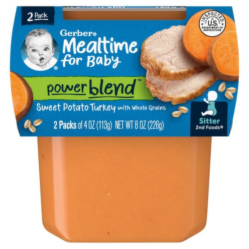 Gerber 2nd Foods Sweet Potato Turkey with Whole Grains Baby Food, Sitter, 4 oz, 2 