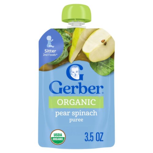 Gerber 2nd Foods Organic Pear Spinach Puree Baby Food, Sitter, 3.5 oz