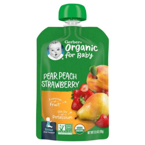 Gerber 2nd Foods Organic Pear Peach Strawberry Baby Food, 3.5 oz Pouch