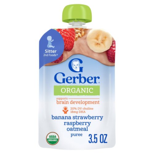 Gerber 2nd Foods Organic Banana Strawberry Raspberry Oatmeal Puree Baby Food, Sitter, 3.5 oz