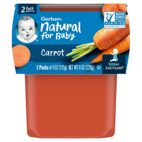 Gerber 2nd Foods Natural for Baby Carrot Baby Food, Sitter, 4 oz, 2 count