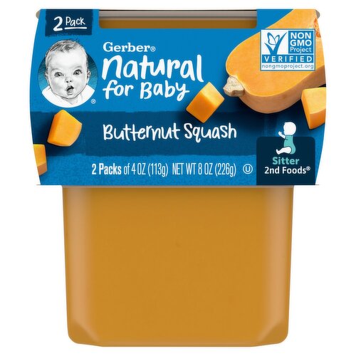 Gerber 2nd Foods Natural for Baby Butternut Squash Baby Food, Sitter, 4 oz, 2 count