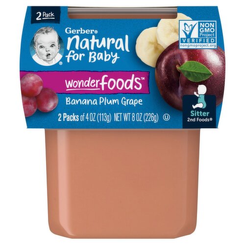 Gerber 2nd Foods Wonderfoods Banana Plum Grape Baby Food, Sitter, 4 oz, 8 count