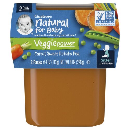 Gerber 2nd Foods Carrot Sweet Potato Pea Baby Food, Sitter, 4 oz, 2 count