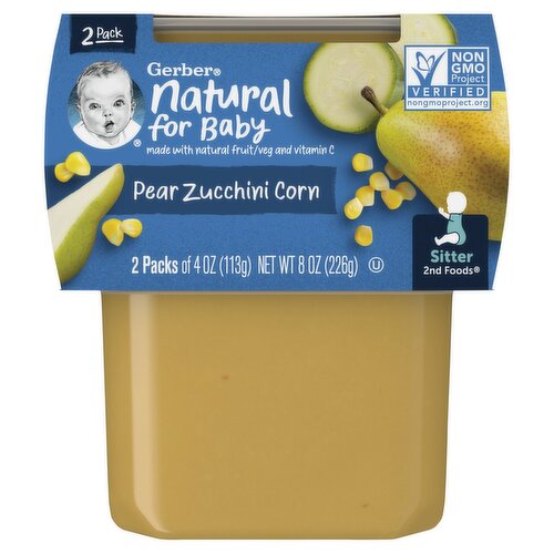 Gerber 2nd Foods Natural for Baby Pear Zucchini Corn Baby Food, Sitter, 4 oz, 2 count