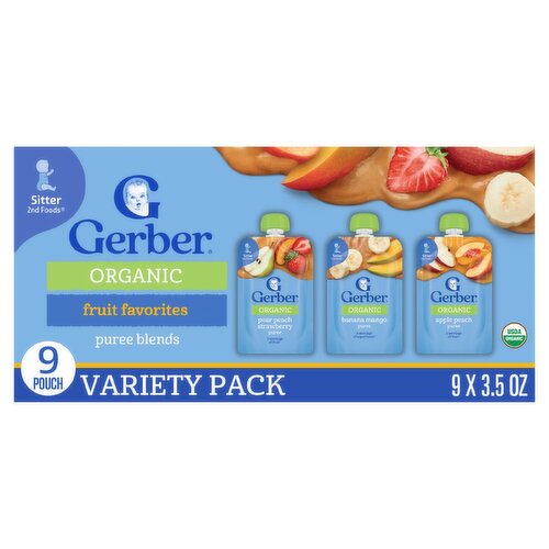 Gerber 2nd Foods Organic Fruit Favorites Puree Baby Food Variety Pack, Sitter, 3.5 oz, 9 count