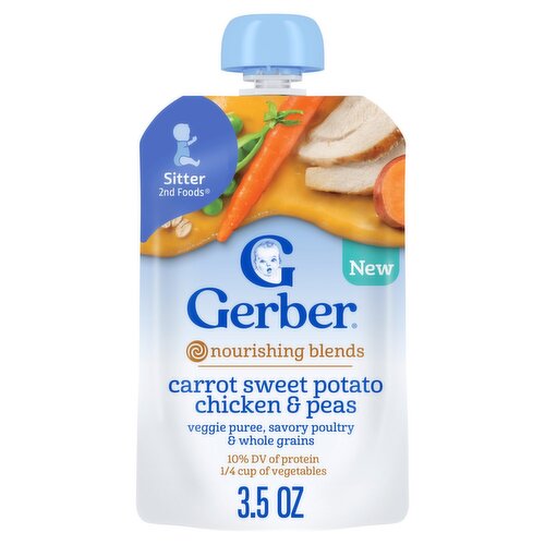Gerber 2nd Foods Carrot Sweet Potato Chicken & Peas Nourishing Blends Baby Food, Sitter, 3.5 oz
