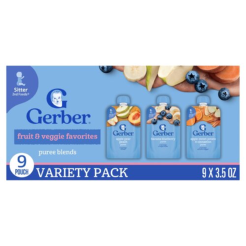 Gerber Fruit & Veggie Puree Blends Baby Food Variety Pack, Toddler 12+ months, 3.5 oz, 9 count