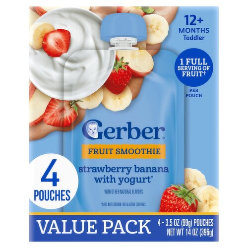 Gerber Fruit Smoothie Baby Food Value Pack, 12+ Months Toddler, 3.5 oz, 4 count