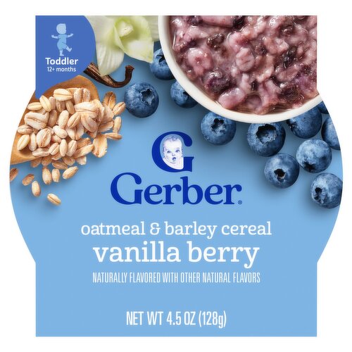 Gerber Vanilla Berry Oatmeal & Barley Cereal Baby Food, Toddler 12+ months, 4.5 oz