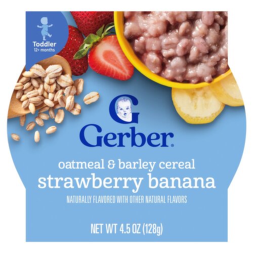 Gerber Strawberry Banana Oatmeal & Barley Cereal Baby Food, Toddler 12+ months, 4.5 oz