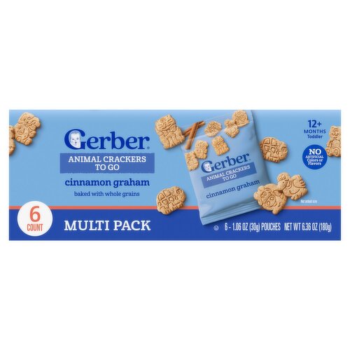Gerber Animal Crackers To Go Cinnamon Graham Baby Food, 12+ Months Toddler, 1.06 oz, 6 count