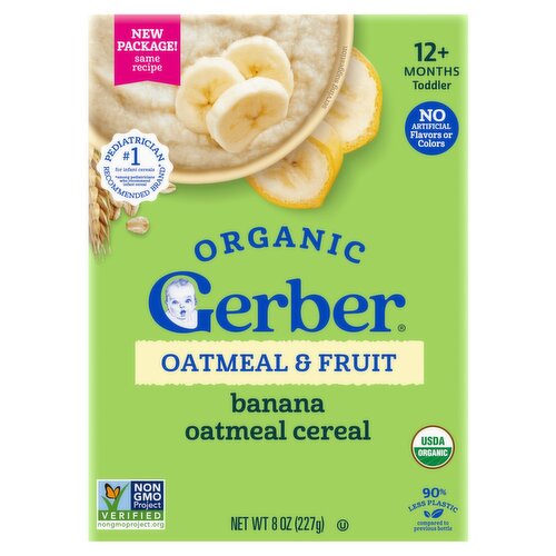Gerber Organic Oatmeal & Fruit Banana Cereal Baby Food, 12+ Months Toddler, 8 oz
