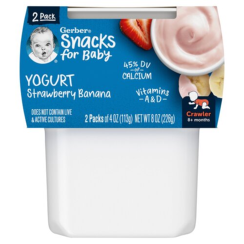 Gerber Snacks for Baby Strawberry Banana Yogurt, Crawler, 8+ Months, 4 oz, 2 count