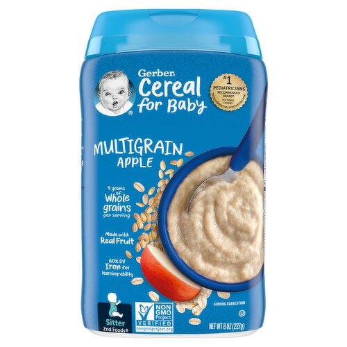 Gerber Cereal for Baby Multigrain Apple Baby Food, Sitter 2nd Foods, 8 oz