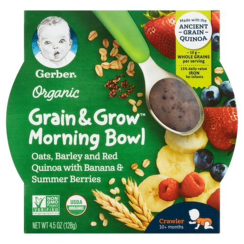 Gerber Grain & Grow Organic Morning Bowl Baby Food, Crawler, 10+ Months, 4.5 oz