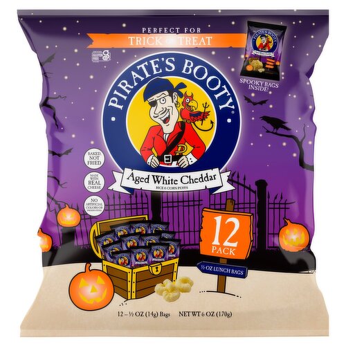 Pirate's Booty Aged White Cheddar Rice & Corn Puffs, 1/2 oz, 12 count