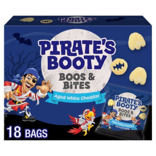 Pirate's Booty Boos & Bites Aged White Cheddar Rice & Corn Puffs, 0.45 oz, 18 count