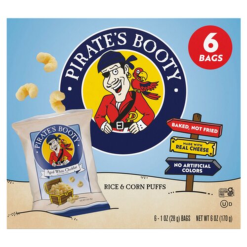 Pirate's Booty Aged White Cheddar Rice & Corn Puffs, 1 oz, 6 count