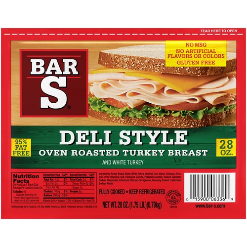 Bar-S Deli Style Oven Roasted Turkey Breast and White Turkey, 28 oz