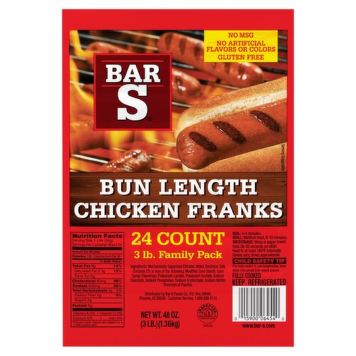 Bar-S Bun Length Chicken Franks Family Pack, 24 count, 48 oz