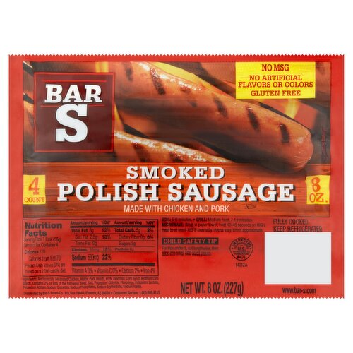 Bar S Smoked Polish Sausage, 4 count, 8 oz