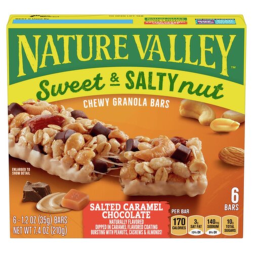 Nature Valley Salted Caramel Chocolate Sweet & Salty Nut Chewy Granola Bars, 1.2 oz, 6 count