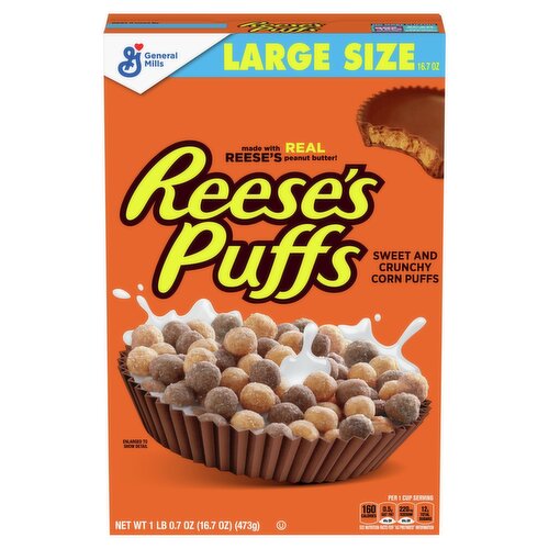 General Mills Reese's Puffs Sweet & Crunchy Corn Puffs Large Size, 1 lb 0.7 oz