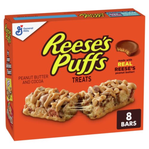 General Mills Reese's Puffs Peanut Butter and Cocoa Treats Bars, 0.85 oz, 8 count