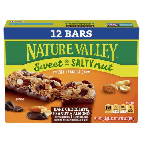 Nature Valley Dark Chocolate, Peanut & Almond Sweet & Salty Nut Chewy Granola Bars, 1.2 oz, 12 count