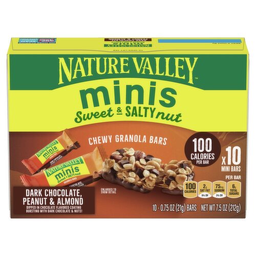 Nature Valley Minis Dark Chocolate, Peanut & Almond Chewy Granola Bars, 0.75 oz, 10 count