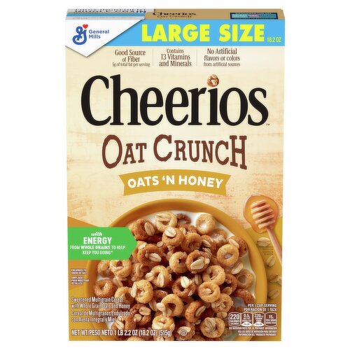 General Mills Cheerios Oat Crunch Oats 'N Honey Cereal Large Size, 1 lb 2.2 oz