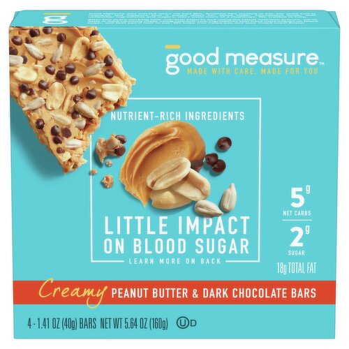 Good Measure Creamy Peanut Butter & Dark Chocolate Bars, 1.41 oz, 4 count