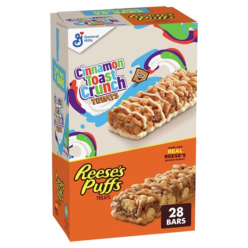 General Mills Cinnamon Toast Crunch and Reese's Puffs Treat Bars Variety Pack, 0.85 oz, 28 count