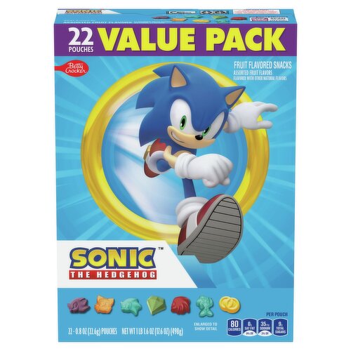 Betty Crocker Sonic The Hedgehog Assorted Fruit Flavored Snacks Value Pack, 0.8 oz, 22 count