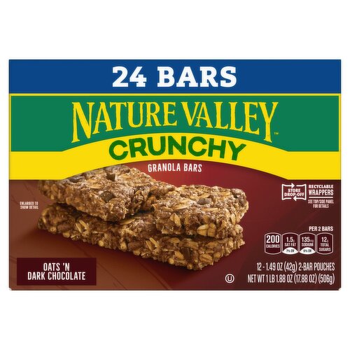 Nature Valley Crunchy Oats 'N Dark Chocolate Granola Bars, 1.49 oz, 12 count