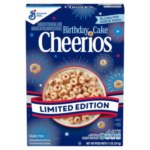 General Mills Cheerios Birthday Cake Sweetened Whole Grain Oat Cereal Limited Edition, 11 oz