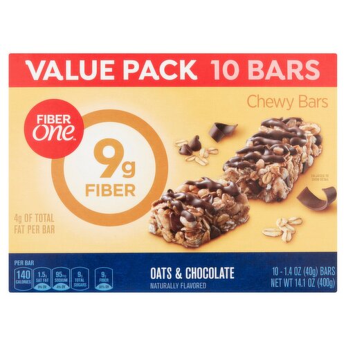 Fiber One Oats & Chocolate Chewy Bars Value Pack, 1.4 oz, 10 count