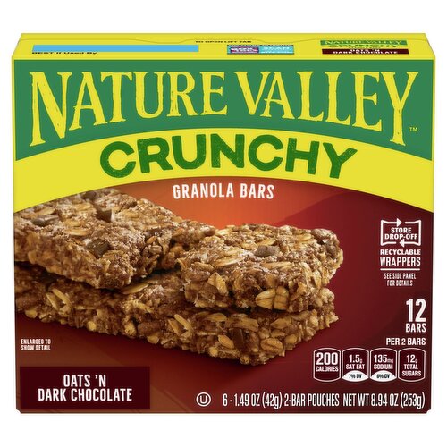 Nature Valley Crunchy Oats 'N Dark Chocolate Granola Bars, 1.49 oz, 6 count