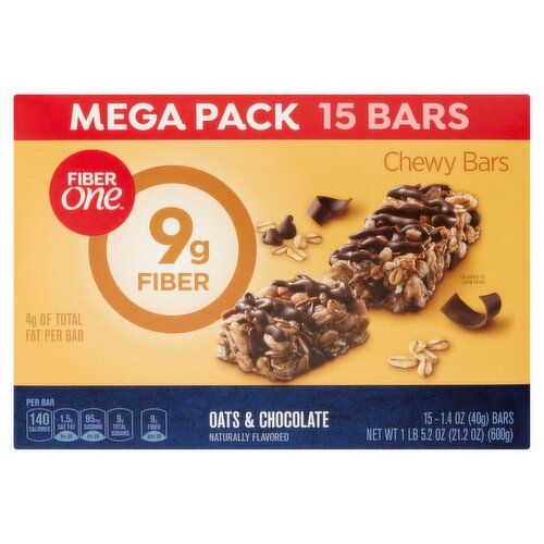 Fiber One Oats & Chocolate Chewy Bars Mega Pack, 1.4 oz, 15 count