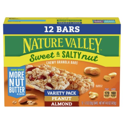 Nature Valley Sweet & Salty Nut Peanut and Almond Granola Bars Value Variety Pack, 1.2 oz, 12 count